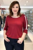 Blusa de Viscolycra Decote Canoa Manga 3/4 com Vivo