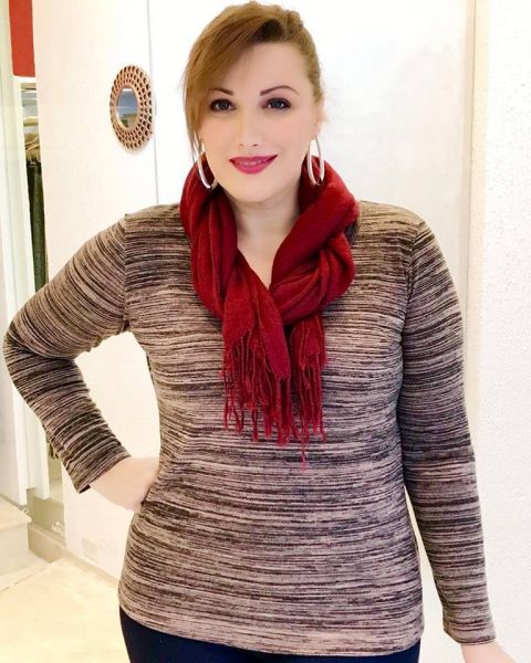 Blusa Mescla Malha com Elastano Decote V Manga Longa