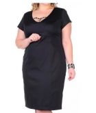 Vestido Preto Forrado Decote Bordado Manga