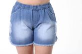 Shorts Pijama Jeans Destroyed Barra Desfiada Elástico Cintura