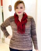 Blusa Mescla Malha com Elastano Decote V Manga Longa