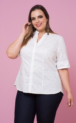 Camisa de Algodão com Stretch Branca Estampa Cerejinhas